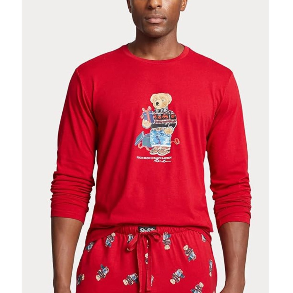 Polo Ralph Lauren Holiday Polo Bear Red Long Sleeve Pajama Top
